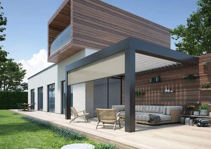 pergola aluminium bioclimatique adossee stores poppy kostum